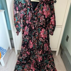 House of Harlow 1960 Pink and Black Ruffled Gown